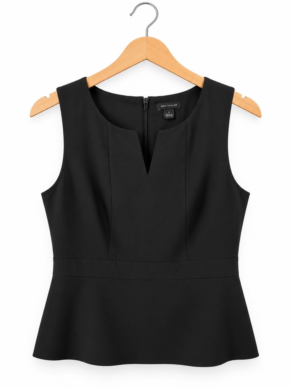 Ann Taylor Black Peplum Top 10 Sleeveless Notch Neck Career Office Workwear